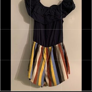 Navy and striped off the shoulder romper